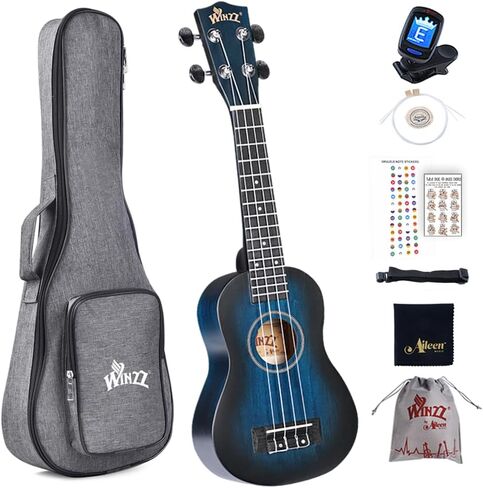 Winzz Ukulele Concert 23 بوصة أزرق وأخضر، طقم القيثارة للمبتدئين للبالغين والأطفال، تصميم فريد من نوعه بالألوان in Kuwait