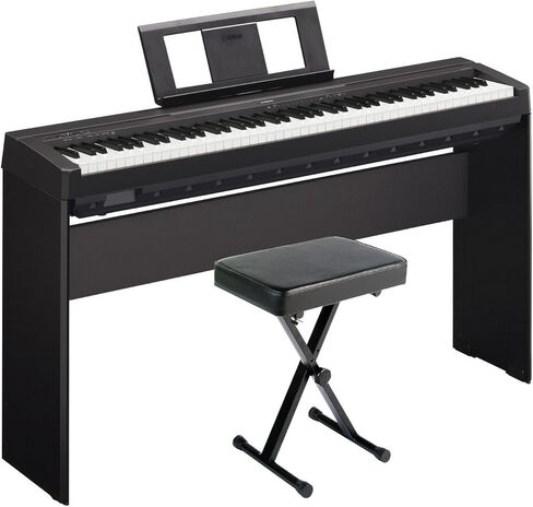 YAMAHA P45 - حزمة بيانو رقمية مرجحة مكونة من 88 مفتاحًا مع حامل أثاث خشبي ومقعد in Saudi Arabia