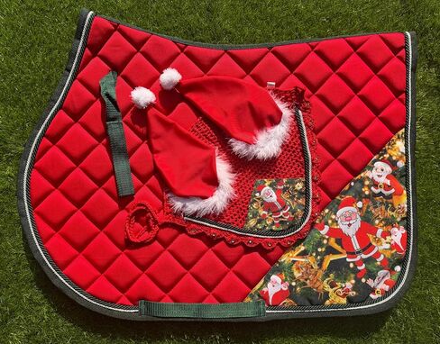 Santa Claus English Saddle Pad Set Numnah Horse Ear Bonnet Saddle Cloth Saddle Blanket Horse Riding Wears in Saudi Arabia