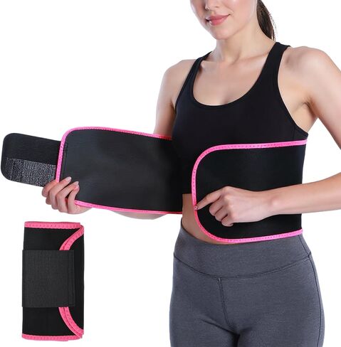 Waist Trainer Sweat Waist Band for Women and Men Spandex Sweat Band Stomach Waists Trimmer Belt Slimming Stomach Wrap for Lower Belly Fat Gym Workout Red in Saudi Arabia