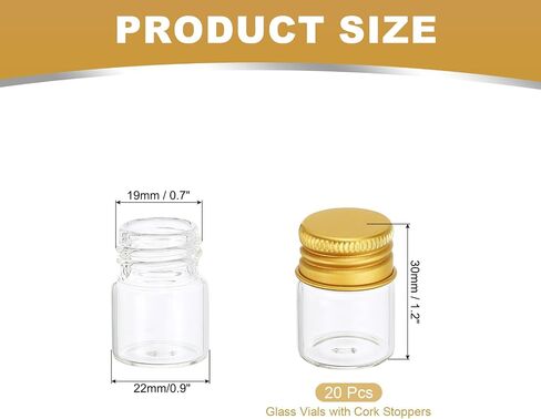 Patikil 15ml قوارير زجاجية صافية ، 20 حزمة قارورة سائلة صغيرة مع قبعات المسمار مقاومة للتسرب حاوية مسحوق الجرار الفارغة للعينة ، ذهبية in Saudi Arabia