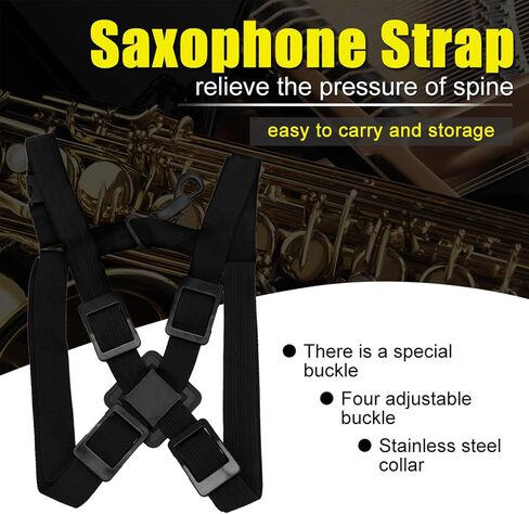 Saxophone Chest Shoulder Strap, Ergonomic Design Adjustable Nylon Sax Strap Harness Musical Instrument Accessory for Small Large Sax, Black in Saudi Arabia