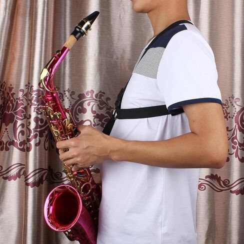 Saxophone Chest Shoulder Strap, Ergonomic Design Adjustable Nylon Sax Strap Harness Musical Instrument Accessory for Small Large Sax, Black in Saudi Arabia