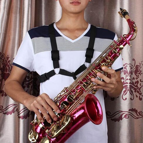 Saxophone Chest Shoulder Strap, Ergonomic Design Adjustable Nylon Sax Strap Harness Musical Instrument Accessory for Small Large Sax, Black in Saudi Arabia