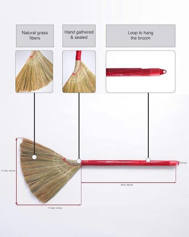 Coco Deluxe Vietnamese Natural Straw Broom /40 "مكنسة عشبية ناعمة مصنوعة يدويًا للداخلية والخارجية /تشوي بونغ كاب CAO CAP (1) in Kuwait