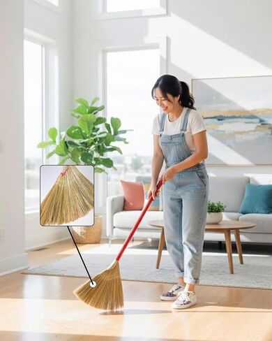 Coco Deluxe Vietnamese Natural Straw Broom /40 "مكنسة عشبية ناعمة مصنوعة يدويًا للداخلية والخارجية /تشوي بونغ كاب CAO CAP (1) in Kuwait