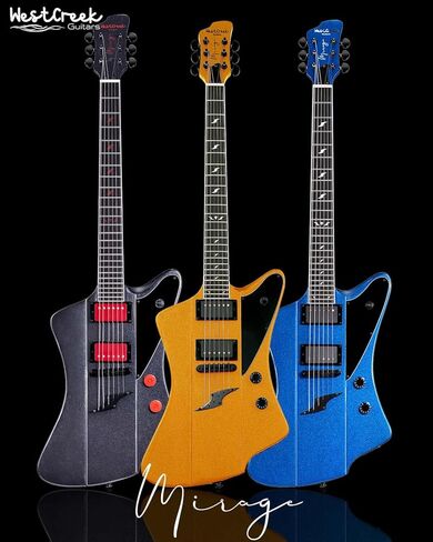 WestCreek Mirage Solid Body Electric Guitar, Mahogany Body, Maple Neck, Ebony Fretboard, Rounded End Frets, Bone Nut, 24 Frets (Black) in Kuwait