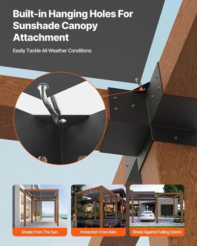 VEVOR Pergola Bracket Kit 4''x4''(Inner Size 3.6x3.6), 4pcs 3-Way Heavy Duty Corner Bracket Woodworks DIY Post Base Kit, Easy Installation Wooden Beams for Gazebos, Patio Pergolas, Log Cabin Outdoor in Saudi Arabia