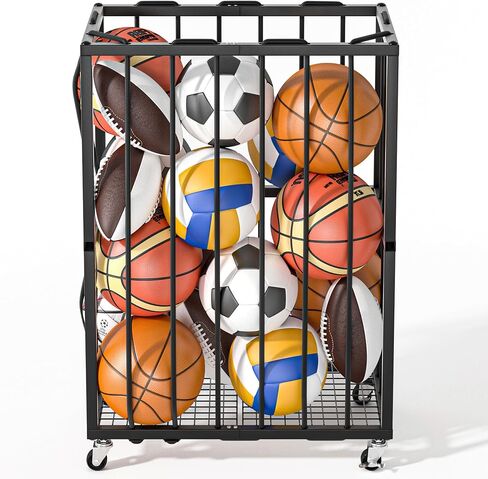Ball Sports Organizer Storage Cart, Garage Metal Rolling Bin with Thicker Elastic Rope, Ball Holder Rack with Wheels for Volleyball, Basketball, Football, Toys, Gym, Outdoor & Indoor Equipment Storage in Saudi Arabia