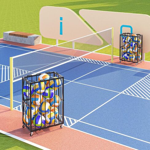 Ball Sports Organizer Storage Cart, Garage Metal Rolling Bin with Thicker Elastic Rope, Ball Holder Rack with Wheels for Volleyball, Basketball, Football, Toys, Gym, Outdoor & Indoor Equipment Storage in Saudi Arabia