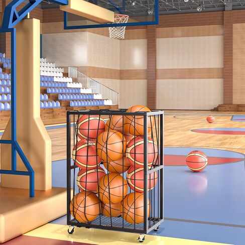Ball Sports Organizer Storage Cart, Garage Metal Rolling Bin with Thicker Elastic Rope, Ball Holder Rack with Wheels for Volleyball, Basketball, Football, Toys, Gym, Outdoor & Indoor Equipment Storage in Saudi Arabia