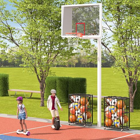 Ball Sports Organizer Storage Cart, Garage Metal Rolling Bin with Thicker Elastic Rope, Ball Holder Rack with Wheels for Volleyball, Basketball, Football, Toys, Gym, Outdoor & Indoor Equipment Storage in Saudi Arabia