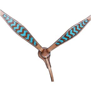 HILASON Western Horse Genuine Leather Headstall & Breast Collar Set Turquoise Brown Zigzag in Kuwait