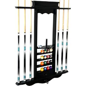 Premium Pool Cue Holder Wall Mount Holds 10 Sticks and Full Set Billiard Table Accessories. Billiards Pool Cue Rack Made of 100% Solid Wood with Cone Chalk Holder (Jet Black) in Saudi Arabia