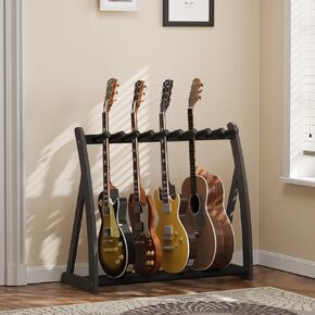 Multi Guitar Stand Heavy Duty - Wood Floor Stand for Electric Guitar and Bass, Adjustable Non-Slip Guitar Rack, Holds Multiple Guitars & Basses (Electric Guitar Stand, Bass Stand, Wood Guitar Stand) in Saudi Arabia