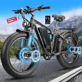 6000W Peak Electric Bike for Adults,58V Max-Output 1856Wh Dual Motor Ebike,47MPH 105Miles Range,24" x4.0 Fat Tire Hydraulic Disc Brake Full Suspension E-Bike for Off-Road Mountain Snow Commuter in Saudi Arabia