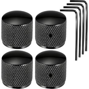 4 Pcs Metal Guitar Bass Knobs Flat Top Volume/Tone Control Knobs Universal 1/4 inch Guitar Knob with Indicator Line Potentiometer Pot Knob with Wrench for Electric Guitars Bass (Black) in Saudi Arabia