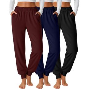 3 Pack Women's Joggers Pants, Cozy High Waist Sweatpants Tapered Drawstring Yoga Casual Lounge Pants with Pockets in Saudi Arabia