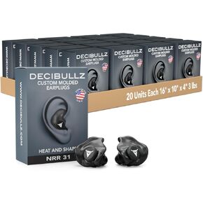 Decibullz Custom Molded Earplugs Master Case Pack (20 Pairs) Bulk Ear Plugs Individually Wrapped 31 dB Highest NRR  Hearing Protection for Shooting Travel Work Concerts - Multipack (Black) in Kuwait