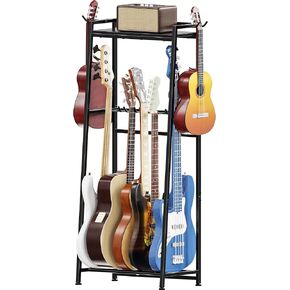 Guitar Stand, Guitar Rack Holder for Acoustic Guitar, Electric Guitar, Bass Display Stand, Multiple Guitar Rack Holder for 5-7 Guitars, Guitar Amp Accessories, for Home Music Studio, Rustic Brown in Saudi Arabia