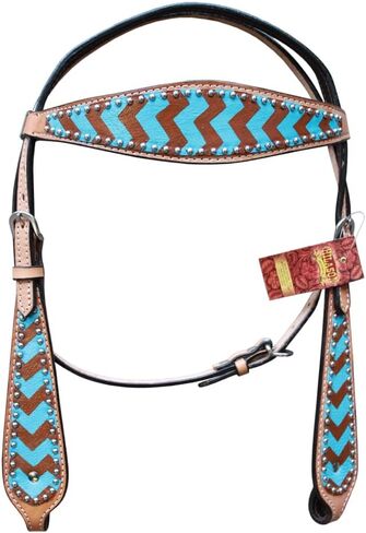 مجموعة HILASON Western Horse من الجلد الأصلي وطوق للصدر باللون الفيروزي البني المتعرج in Kuwait