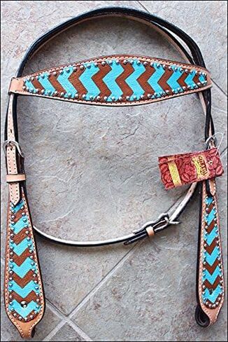 مجموعة HILASON Western Horse من الجلد الأصلي وطوق للصدر باللون الفيروزي البني المتعرج in Kuwait
