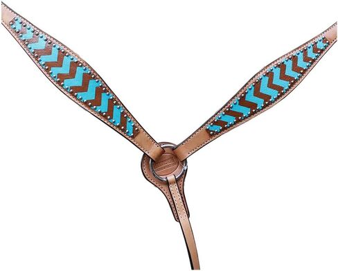 HILASON Western Horse Genuine Leather Headstall & Breast Collar Set Turquoise Brown Zigzag in Saudi Arabia