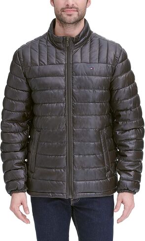 Tommy Hilfiger Men's Lightweight Quilted Faux Leather Puffer Jacket in Saudi Arabia