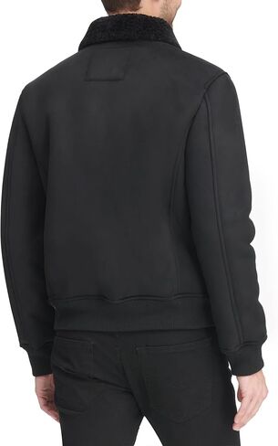 DKNY Men's Shearling Bomber Jacket with Faux Fur Collar in Kuwait