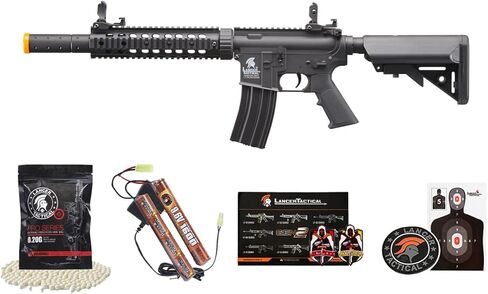 لانسر التكتيكي Gen 2 SD M4 بوليمر (سكة حديدية طويلة) - بندقية Piactinny Rail AEG كاملة/شبه تلقائية مع 0.20 جرام BBS وشاحن وبطارية in Kuwait