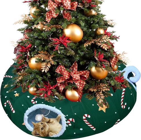 سرير نفق Cattty Cat تحت شجرة عيد الميلاد 3ft × 3ft × 9.8in - أسلوب عيد الميلاد الزخرفي مع أنماط الصندوق - اللون الأحمر مثالي للفنون الاحتفالية الحيوانات الصغيرة in Saudi Arabia