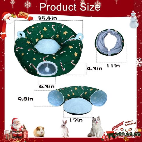 سرير نفق Cattty Cat تحت شجرة عيد الميلاد 3ft × 3ft × 9.8in - أسلوب عيد الميلاد الزخرفي مع أنماط الصندوق - اللون الأحمر مثالي للفنون الاحتفالية الحيوانات الصغيرة in Saudi Arabia