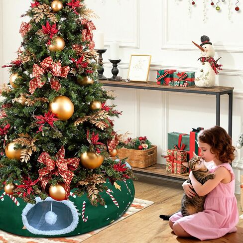 سرير نفق Cattty Cat تحت شجرة عيد الميلاد 3ft × 3ft × 9.8in - أسلوب عيد الميلاد الزخرفي مع أنماط الصندوق - اللون الأحمر مثالي للفنون الاحتفالية الحيوانات الصغيرة in Saudi Arabia