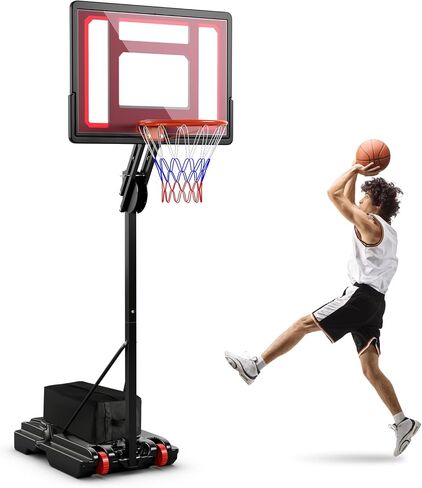GYMAX Portable Basketball Hoop, 5 FT to 10 FT Adjustable Basketball Goal with 10 Heights, All Weather Basketball Stand System with Weight Bag & Wheels, for Youth Adult, Indoor Outdoor Pool, Court in Saudi Arabia