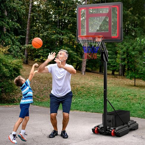 GYMAX Portable Basketball Hoop, 5 FT to 10 FT Adjustable Basketball Goal with 10 Heights, All Weather Basketball Stand System with Weight Bag & Wheels, for Youth Adult, Indoor Outdoor Pool, Court in Saudi Arabia