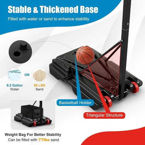 GYMAX Portable Basketball Hoop, 5 FT to 10 FT Adjustable Basketball Goal with 10 Heights, All Weather Basketball Stand System with Weight Bag & Wheels, for Youth Adult, Indoor Outdoor Pool, Court in Saudi Arabia
