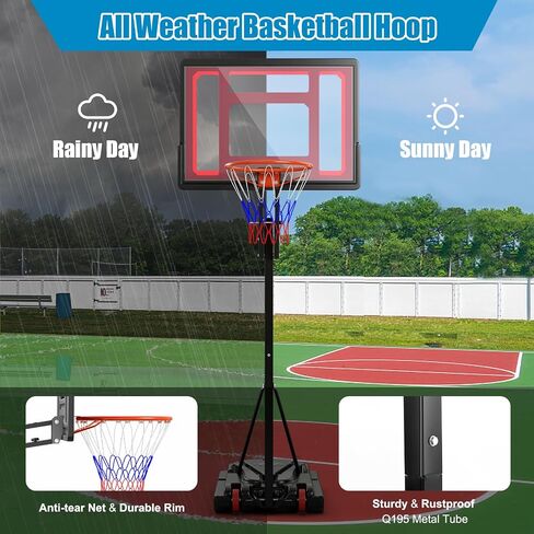GYMAX Portable Basketball Hoop, 5 FT to 10 FT Adjustable Basketball Goal with 10 Heights, All Weather Basketball Stand System with Weight Bag & Wheels, for Youth Adult, Indoor Outdoor Pool, Court in Saudi Arabia