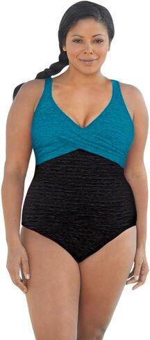 CHLORINE RESISTANT KRINKLE TEXTURED SOLID EMPIRE MIO PLUS SIZE ONE PIECE in Kuwait