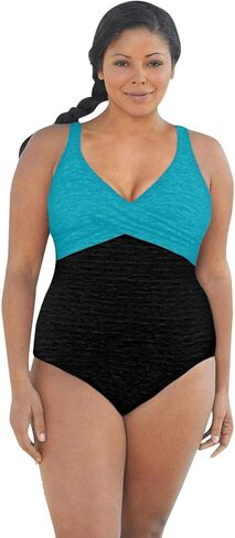 CHLORINE RESISTANT KRINKLE TEXTURED SOLID EMPIRE MIO PLUS SIZE ONE PIECE in Kuwait