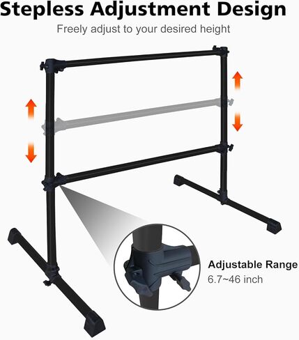 شريط باليه قائم بذاته بطول 4 أقدام/6 أقدام مصنوع من الخشب/الفولاذ قابل للتعديل من 7 إلى 46 بوصة شريط باليه محمول مزدوج للتمرين المنزلي والتمدد in Kuwait