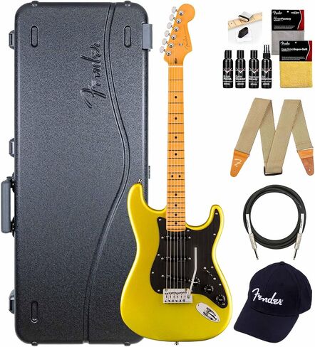 Fender American Ultra II Stratocaster - حزمة حمراء شريرة مع حقيبة وحزام وكابل وقبعة ومجموعة تنظيف الجيتار in Saudi Arabia