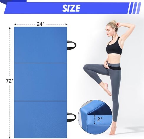 6ft x 2ft Folding Gymnastics Mat - 2-Inch Thick High Density Foam Yoga Mat, Non-Slip Gym Floor Mat for Home Workouts, Pilates & Stretching, Waterproof Oil-Proof Portable Exercise Mat. in Kuwait