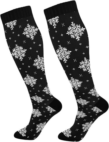 جورب ضغط لعيد الميلاد باللون الأحمر على شكل ندفة الثلج للنساء والرجال، يدعم بشكل مضحك جوارب طويلة إلى الركب، للجري، والممرضات، والسفر in Kuwait