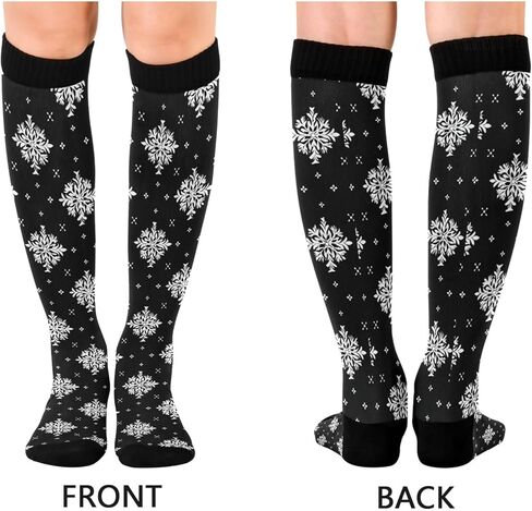 جورب ضغط لعيد الميلاد باللون الأحمر على شكل ندفة الثلج للنساء والرجال، يدعم بشكل مضحك جوارب طويلة إلى الركب، للجري، والممرضات، والسفر in Kuwait