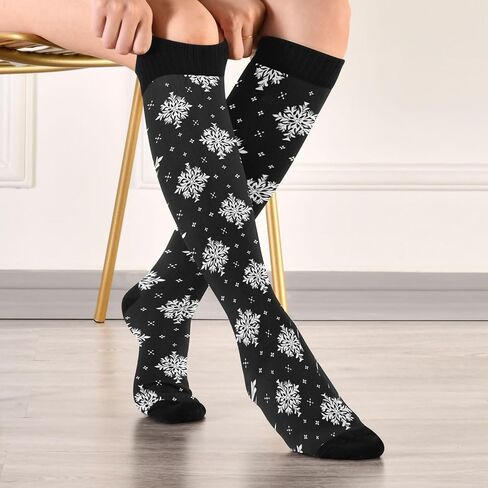 جورب ضغط لعيد الميلاد باللون الأحمر على شكل ندفة الثلج للنساء والرجال، يدعم بشكل مضحك جوارب طويلة إلى الركب، للجري، والممرضات، والسفر in Kuwait