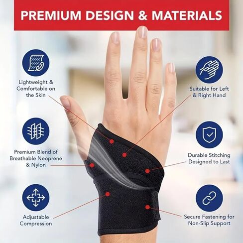 Adjustable Wrist Strap Support for Carpal Tunnel, Breathable Sports Wrist Strap for Men & Women, Left/Right Hand (Black) in Saudi Arabia