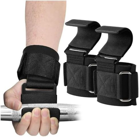 أشرطة خطافية، خطافات رفع الأثقال مع أشرطة معصم مبطنة للرفع الميت، والسحب، والتجاهل، ورفع الأثقال، أسود، دعم تدريب الصالة الرياضية عالي التحمل in Saudi Arabia