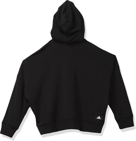 سترة بقلنسوة للسيدات من ADIDAS باللون الأسود الممتد برباط مضلع وأكمام بسحاب وشعار جرافيك وأكمام دولمان بدون ياقة ملابس نشطة بالإضافة إلى 1X in Saudi Arabia