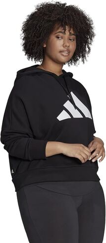 سترة بقلنسوة للسيدات من ADIDAS باللون الأسود الممتد برباط مضلع وأكمام بسحاب وشعار جرافيك وأكمام دولمان بدون ياقة ملابس نشطة بالإضافة إلى 1X in Saudi Arabia