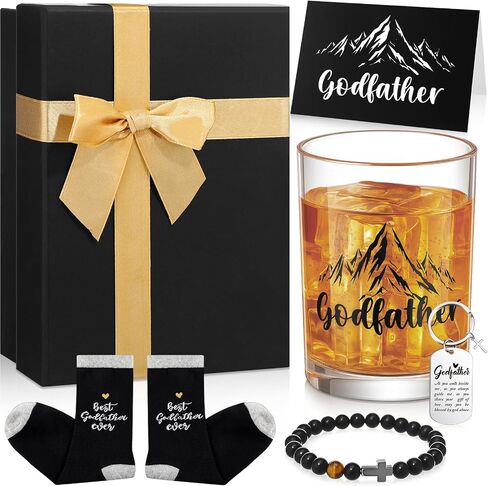 6 Pcs Godfather Proposal Gift Will You Be My Godfather Gift Box Set Includes Wine Glass Bracelet Keychain Card Socks for God Father Uncle from Godchild Baptism Father's Day(Uncle) in Saudi Arabia